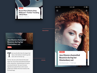 News app app article blog dark design feed music news tag typography ui