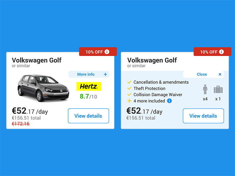 Example of Up-sell interaction states