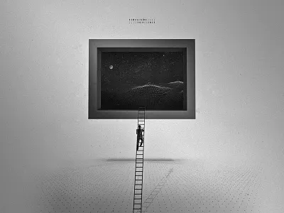 CRWL TØ LAND 3d black and white bw climb grain grayscale ladder perspective surreal white