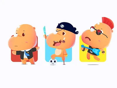 Rhino UU boss cute illustration lol mascot music office pirates rhino rock rocker skull
