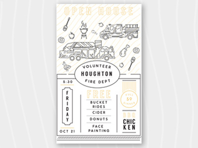 Open House Poster advertising chicken fire firetruck illustration posters print