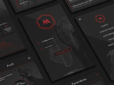 Dog Tracking Android App android app app design dark dog tracking ui