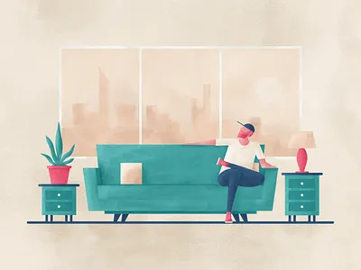 Chillin' character chilling city couch lamp plant texture window