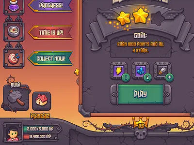 Complete Fantasy Game UI Kit cartoon casual cute fantasy freemium game mobile social stone ui vector