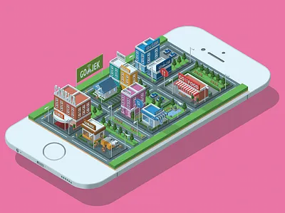 Hello from GO-JEK city debut dribbble flatillustration gojek illustration indonesia isometric team uiux