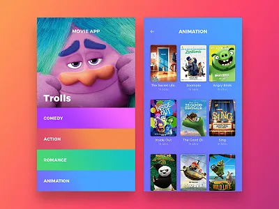 Movie Service App UI app application cinema clean flat genre interface ios movie review simple ui