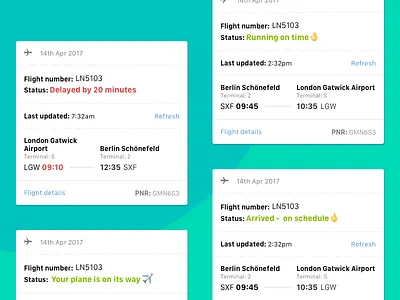 Flight status options app card cards customer care emoji flights lastminute planes travel ui ux