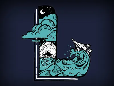 L is for Liquid block print l l is for liquid print ship storm waves