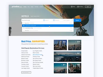 Priceline.com Homepage Redesign adobe xd mockup priceline priceline.com prototype rebrand redesign travel website