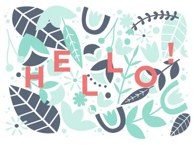Hello card design collage design flowers graphic design illustration leaves pattern pattern play surface design typography