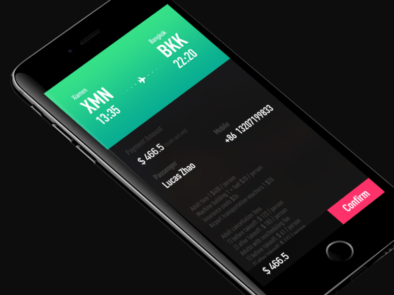 Airticket air card credit fingerprint fly motion pay plane ticket touchid xiamen