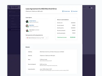 Sending a lease modal overlay