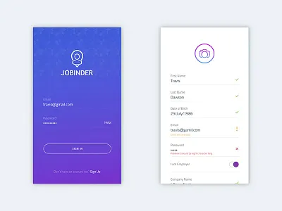 Login and Registration app askdziner creative creative app ios job jobs login mobile app recruitment registration