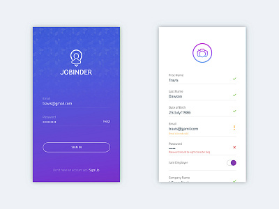 Login and Registration app askdziner creative creative app ios job jobs login mobile app recruitment registration