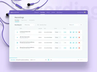 Conference Calling - Recordings app balkan brothers dashboard interface play ui user experience user interface ux web app web design