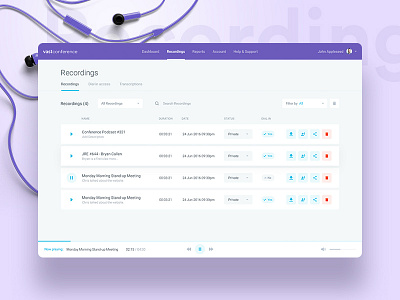 Conference Calling - Recordings app balkan brothers dashboard interface play ui user experience user interface ux web app web design