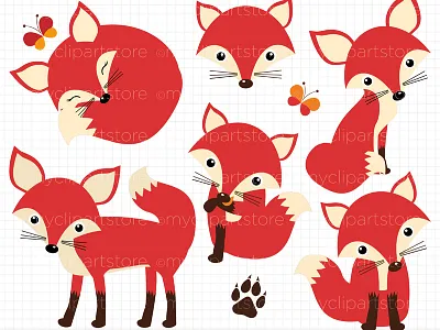 Clipart Fox butterflies butterfly fall animals forest animals fox clipart fox illustration foxy myclipartstore paw print red fox vixen woodland animals
