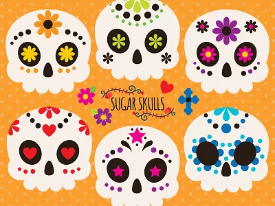 Clipart Sugar Skulls cute skulls day of the dead decorated skulls día de muertos halloween skulls skeletons sugar skulls