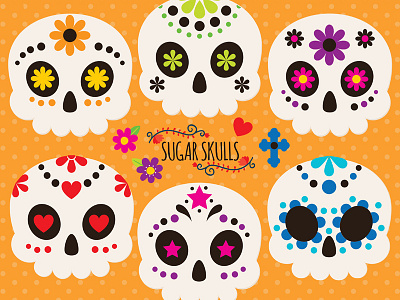 Clipart Sugar Skulls cute skulls day of the dead decorated skulls día de muertos halloween skulls skeletons sugar skulls