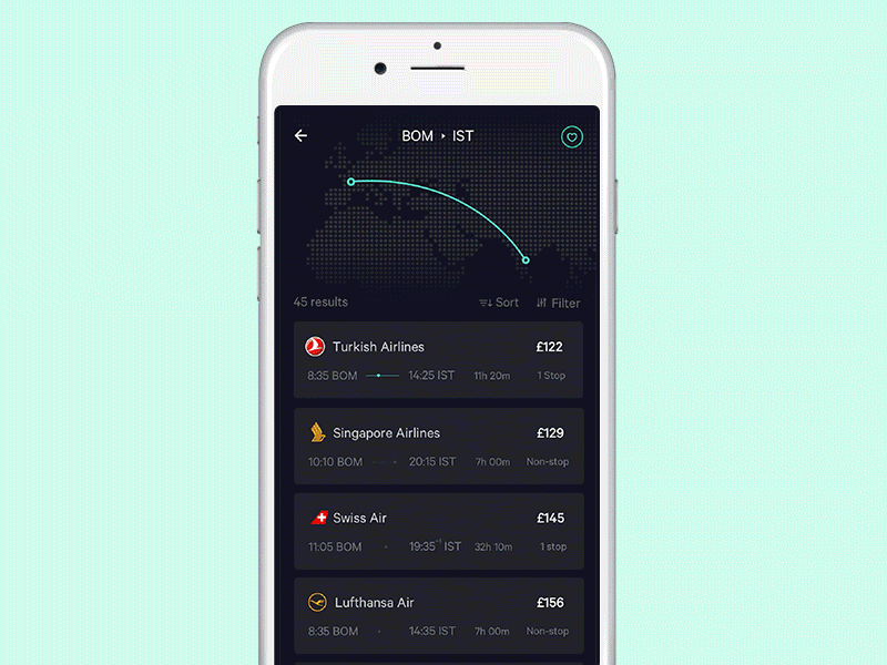 Discovery flow for flight app app dark flight gif interaction ios loading minimal search simple ui ux
