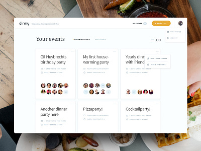 Event Dashboard card cards dashboard dropdown events friends invite ui ux