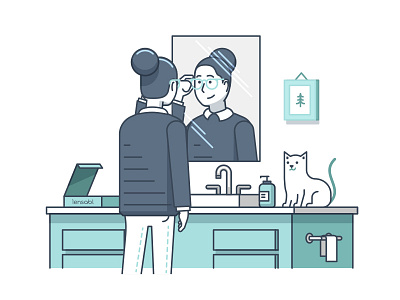 Lensabl Dos bathroom cat colors down the street designs glasses illustration mirror