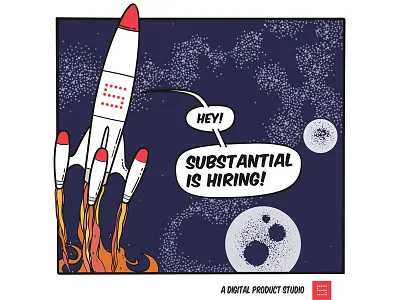 Hey! We're Hiring! comic geek girl con illustration rocket space