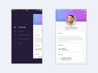 Navigation and Profile app askdziner creative creative app ios job jobs mobile app navigation profile recruitment