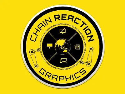 Chain Reaction Graphics Round Sticker circle circular creative design globe graphic graphics mechanical reaction round rupe golberg sticker