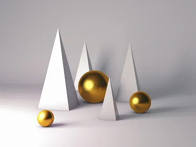 Golden Bawls 3d abstract art gold matte minimal nature render shading shadow tree