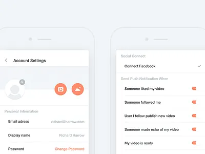 24 - Account Settings account android app avatar connect facebook edit ios profile settings upload