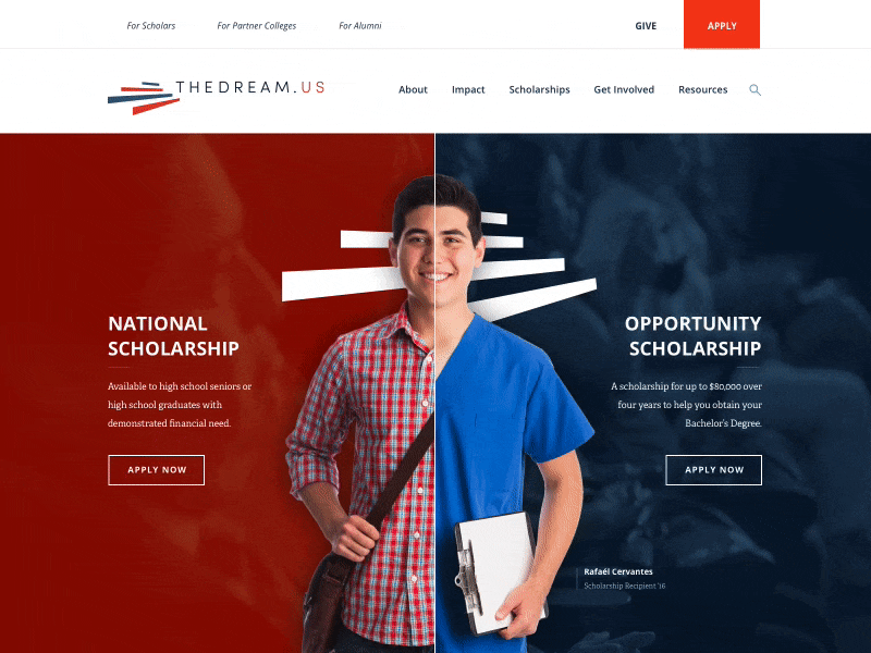 The Dream - Interactive Header animation half half hero section nonprofit split split view ux design web design