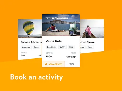 Cards System buttons cards flights hotel interface orange price rating red responsive tags trvl