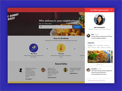 Web Chat/Customer Service Interface chat customer service delivery food grubhub intercom web