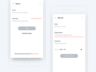 24 - Sign In/Up error fields facebook fields flow login password recovery registration sign in sign up