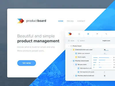 productboard landing page homepage interface landing management page platform product responsive ui web