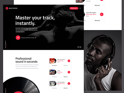 E-Mastered headphone landing music page red sound tracks upload