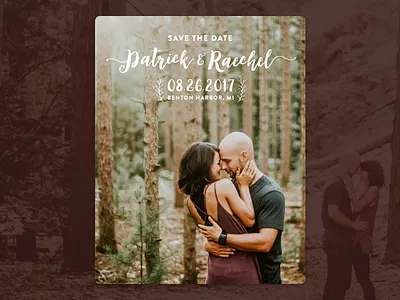 Save the Date green michigan olive branch photography save the date snuggle trees wedding woods