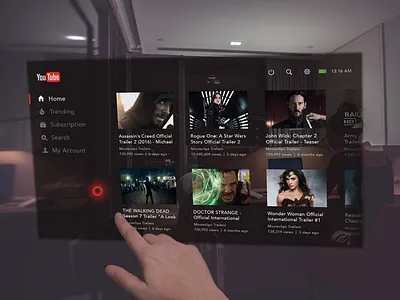 Youtube Application Concept for Hololens 3d ar augment design halo lab hololens reality video vr youtube