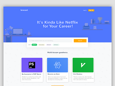 Coding School Redesign - Laracast Concept design education homepage html javascript landing page lesson online tutorial tutorials ui video