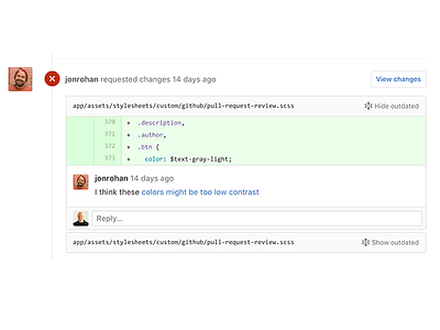 Outdated comments toggling code review product design pull requests