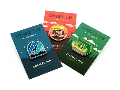 Explorers Club: Pin Pack bicycle bike brooche camper dan kuhlken dkng enamel pin geometric nathan goldman pin rocket space
