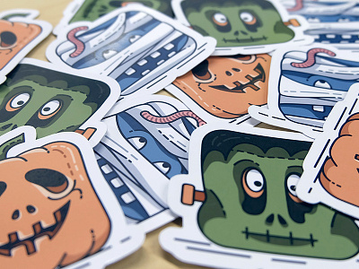 Halloween Stickers frankenstein halloween icons line art monsters mummie print pumpkin stickers vector