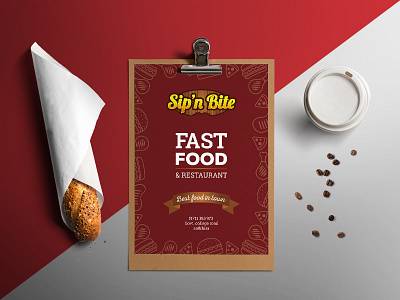 Sip'n Bite Menu Design branding burger cafe fast food flyer food menu restaurant restro simple table tent