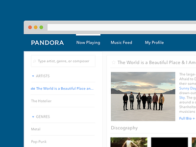 First Shot! Pandora Reimagining blue clean first music pandora redesign redux shot simple ui ux white