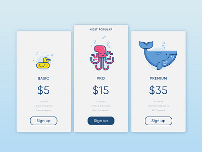 #06 - Daily UI - Pricing app buy daily duck fish octopus price pricing sea sign up ui whale