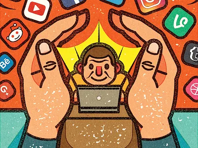 Social Media Monitoring adobe alexei client conceptual digital editorial illustration magazine retro texture vector vella