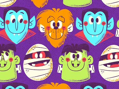 Halloween Pattern dracula frankenstein halloween illustrator kidlit kidlitart mummy pattern vector wolfman