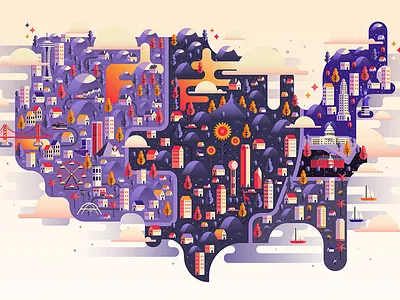 US Map city map flat map united states us