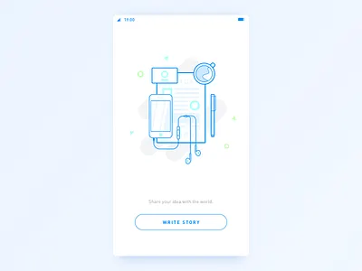Write Your Story article card coffee earpod illustration paint pen phone story ui